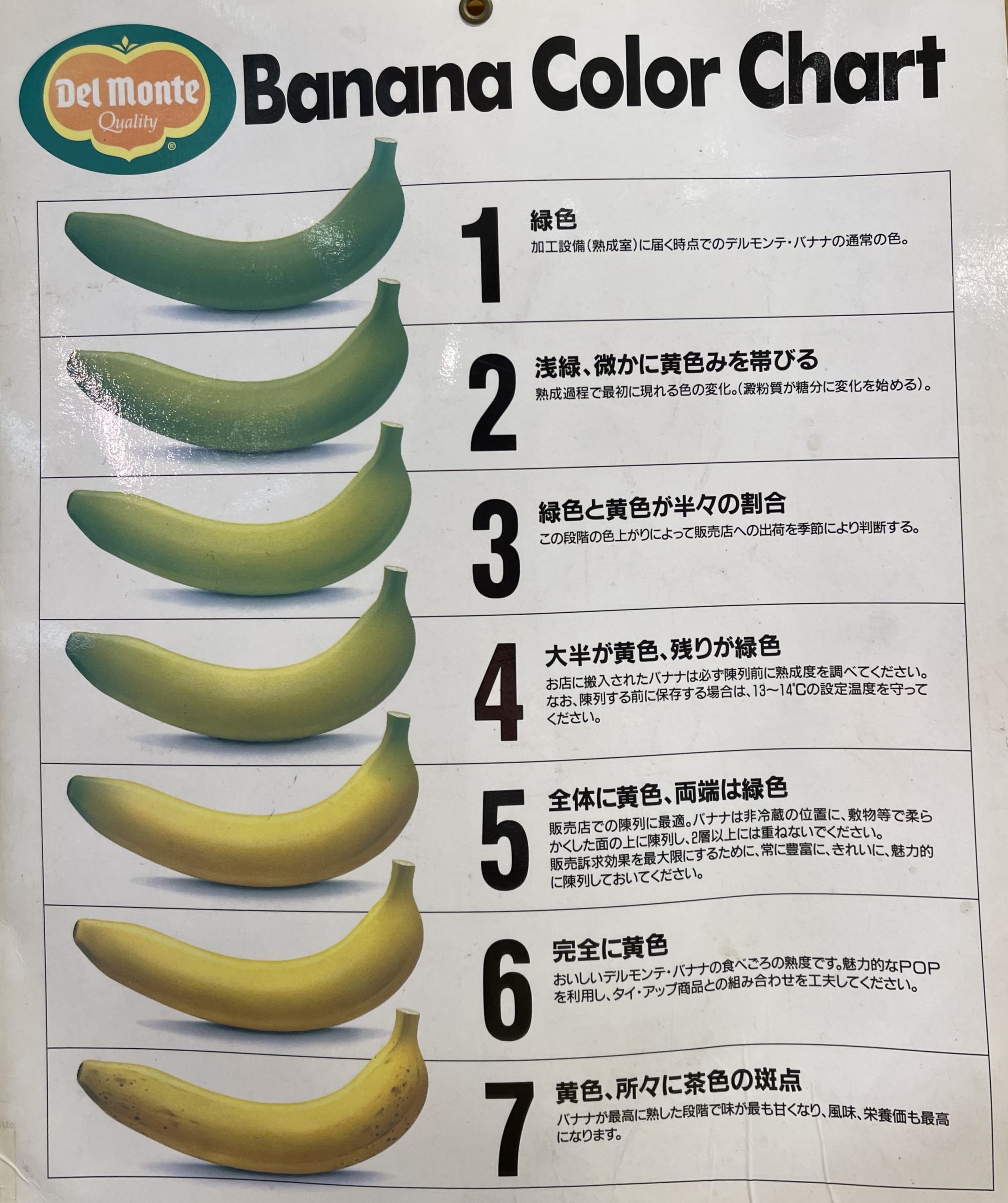 バナナの色で熟成がわかります